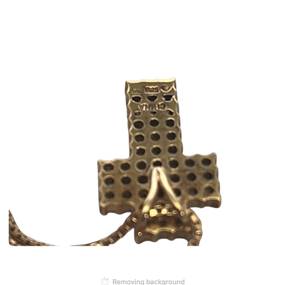 925 SS Gold Plated CZ Thick Cross Pendant with Chain. Pre owned - Picture 4 of 5